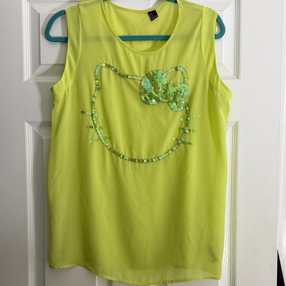 Lime Green Sleeveless Top with Sequin Design